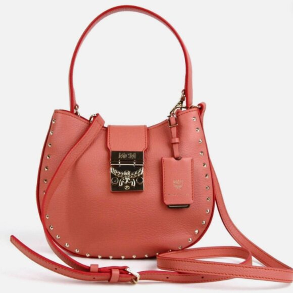 MCM Trisha Small Cocoa Pink Leather Studded Crossbody Bag MWH8APA48PW001 - Picture 1 of 5